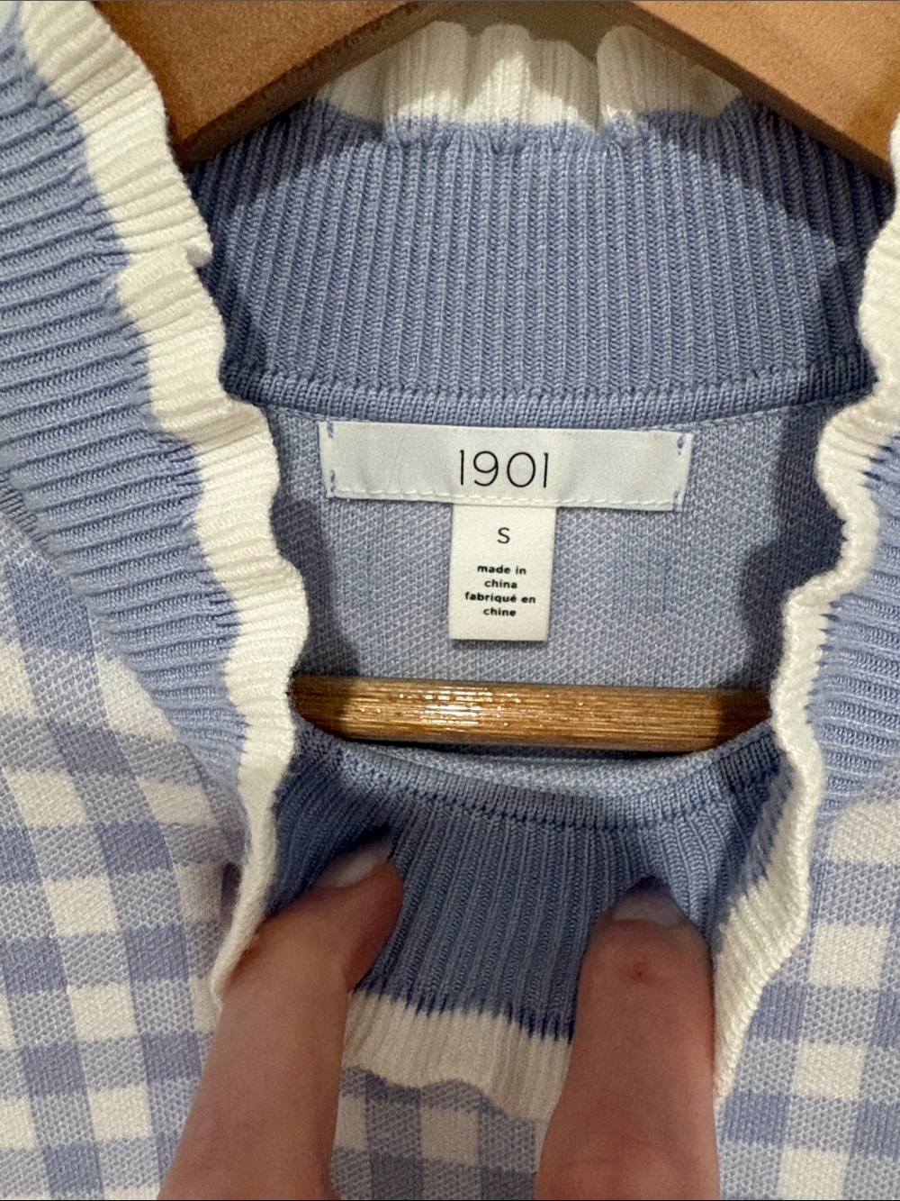 1901 Light Blue and White Gingham Knit Midi Dress - Picture 2 of 7
